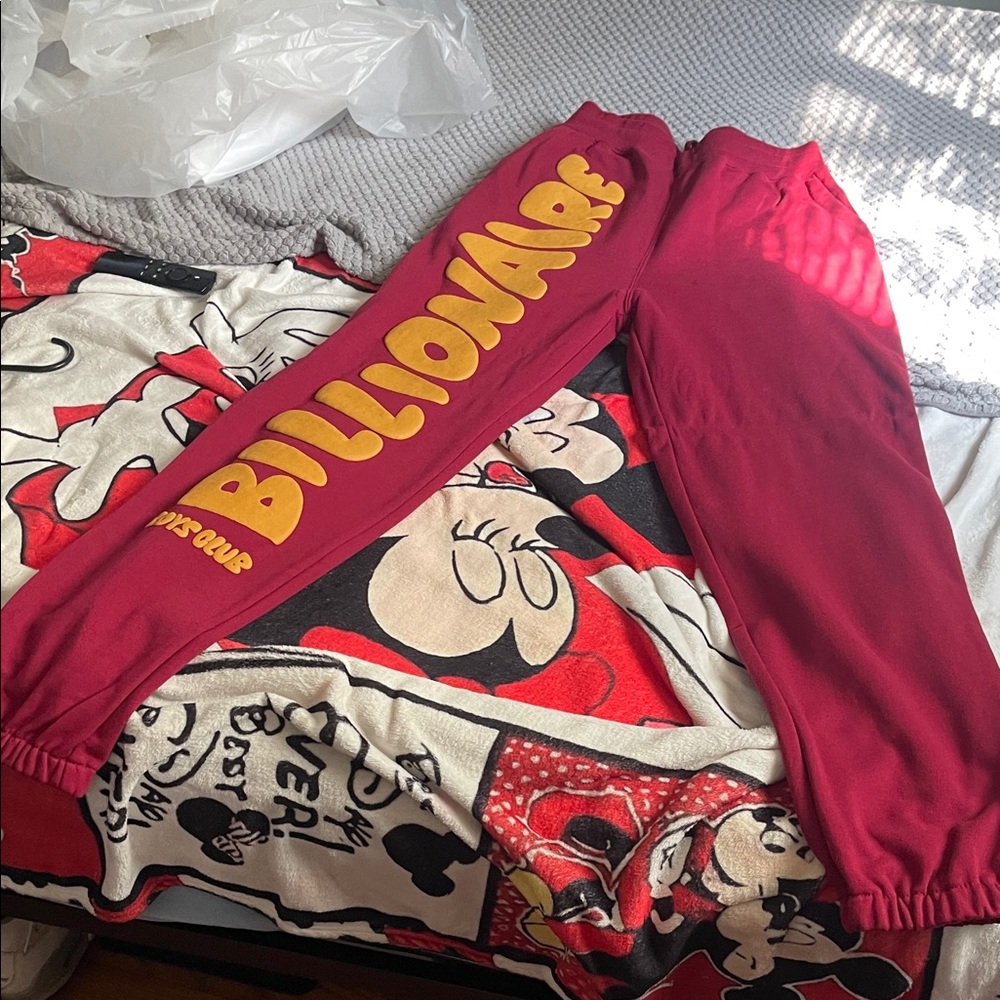 Billionaire Boys Club Maroon Sweatpants with Yellow Lettering